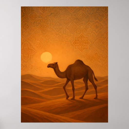 Morokkaanse Woestijn Kameel Zonsondergang Poster (Voorkant)