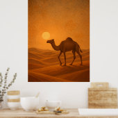 Morokkaanse Woestijn Kameel Zonsondergang Poster (Keuken)