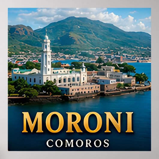 Moroni Vulkanische Pieken en Indische Oceaan Parad Poster (Voorkant)