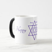 Morphing Happy Chanukah Mok in blauw en wit (Voorkant links)