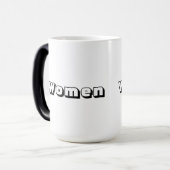 Morphing Mok – met de tekst "Vrouwen" gedrukt (Voorkant links)