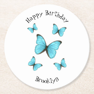 Morpho butterflies cartoon illustratie ronde kartonnen onderzetter
