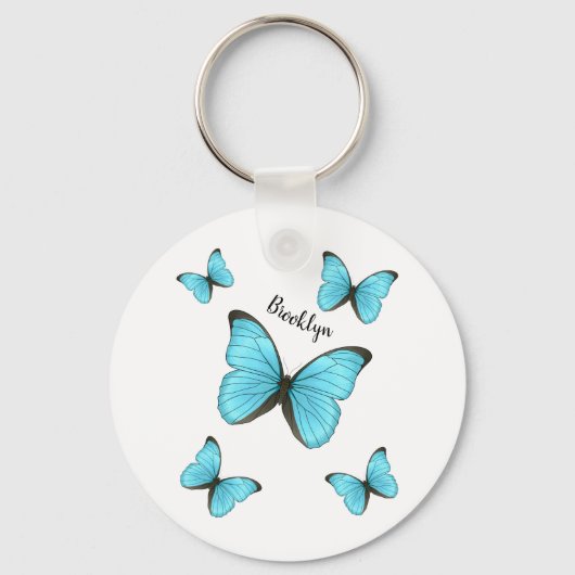 Morpho butterflies cartoon illustratie sleutelhanger (Voorkant)