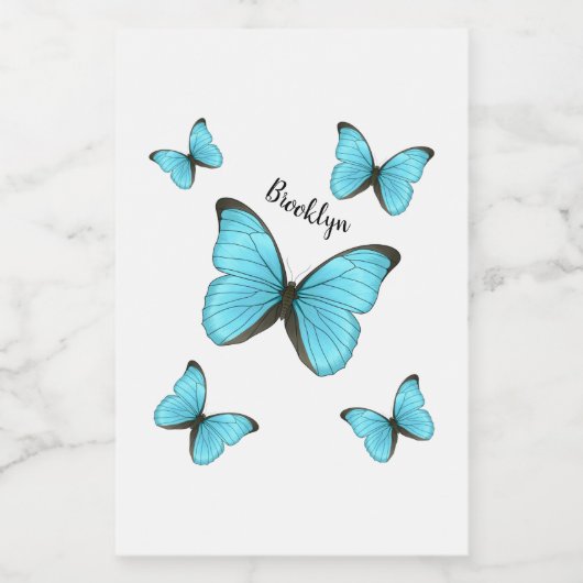 Morpho butterflies cartoon illustratie voedselcontainer etiket (Enkel label)