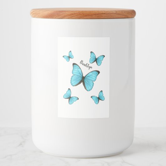 Morpho butterflies cartoon illustratie voedselcontainer etiket (Voorkant)