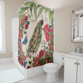 Morpho Butterflies Peacock Flowers Showgordijn Douchegordijn (In situ)