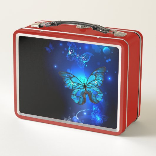 Morpho Butterfly in de donkere achtergrond (Achterkant)