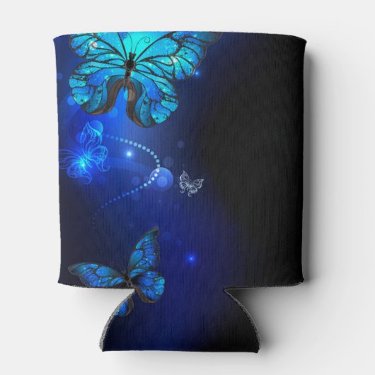 Morpho Butterfly in de donkere achtergrond Blikjeskoeler (Achterkant)