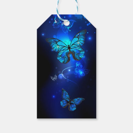 Morpho Butterfly in de donkere achtergrond Cadeaulabel (Voorkant)