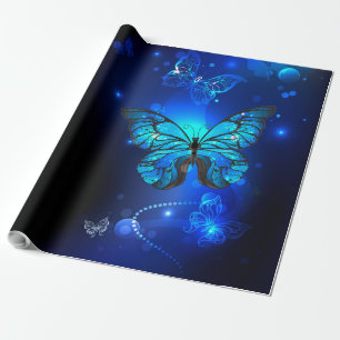 Morpho Butterfly in de donkere achtergrond Cadeaupapier