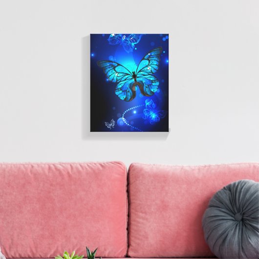 Morpho Butterfly in de donkere achtergrond Canvas Afdruk (Insitu (Woonkamer))