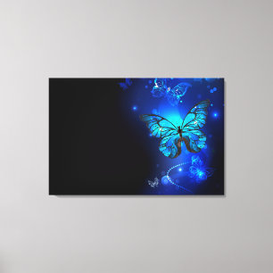 Morpho Butterfly in de donkere achtergrond Canvas Afdruk
