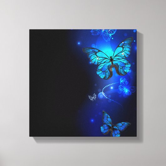 Morpho Butterfly in de donkere achtergrond Canvas Afdruk (Voorkant)