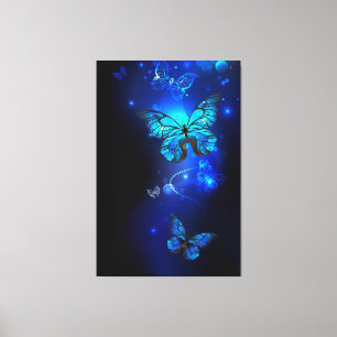 Morpho Butterfly in de donkere achtergrond Canvas Afdruk