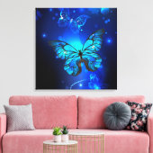 Morpho Butterfly in de donkere achtergrond Canvas Afdruk (Insitu (Woonkamer))