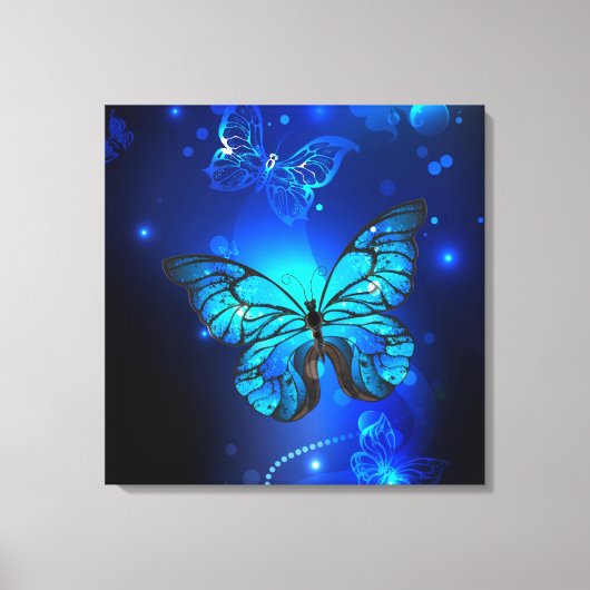 Morpho Butterfly in de donkere achtergrond Canvas Afdruk (Voorkant)