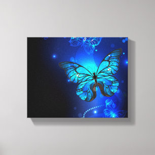 Morpho Butterfly in de donkere achtergrond Canvas Afdruk