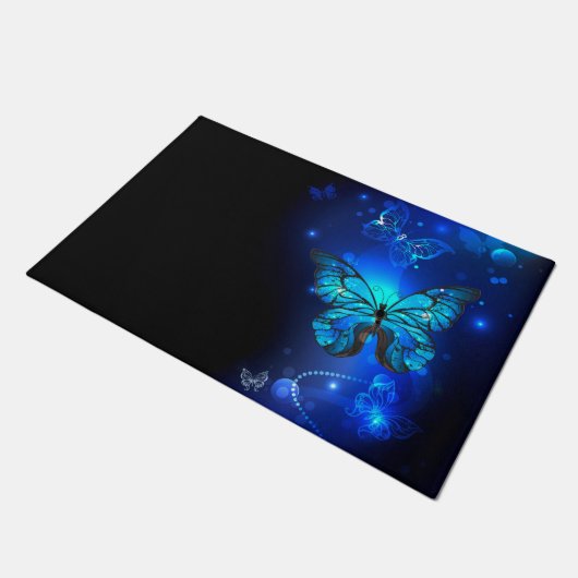 Morpho Butterfly in de donkere achtergrond Deurmat (Schuin)