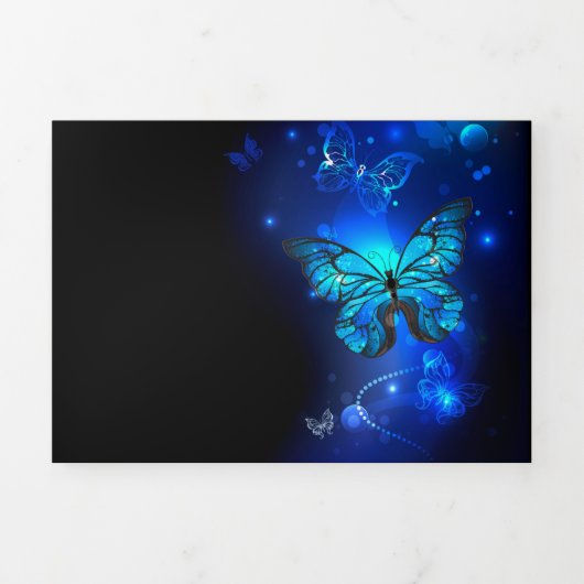 Morpho Butterfly in de donkere achtergrond Drieluik Programma (Cover)