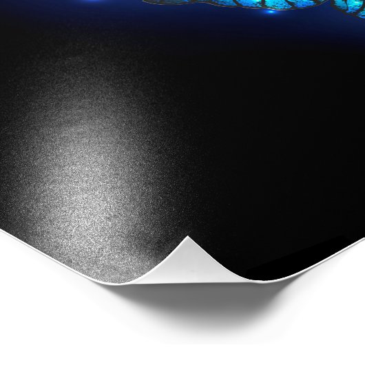 Morpho Butterfly in de donkere achtergrond Foto Afdruk (Hoek)