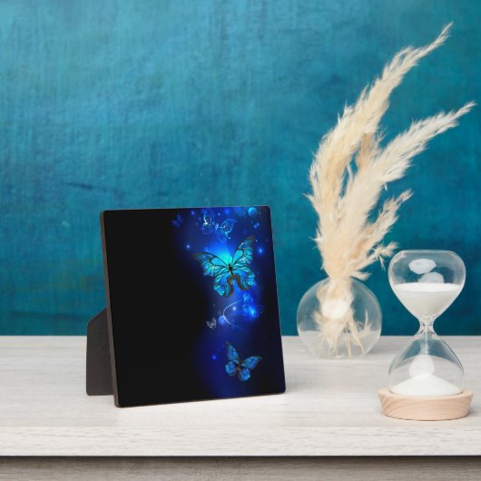 Morpho Butterfly in de donkere achtergrond Fotoplaat (Insitu)