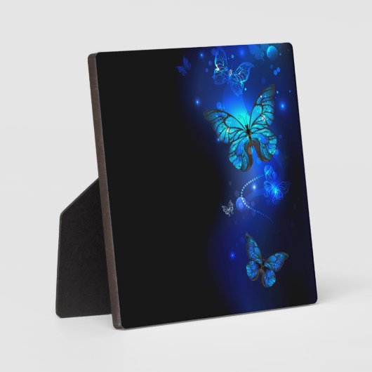 Morpho Butterfly in de donkere achtergrond Fotoplaat (Voorkant)