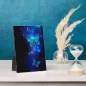 Morpho Butterfly in de donkere achtergrond Fotoplaat (Zijkant)