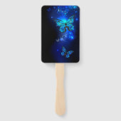 Morpho Butterfly in de donkere achtergrond Handwaaier (Achterkant)