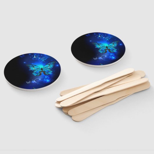 Morpho Butterfly in de donkere achtergrond Handwaaier (Niet-gemonteerd)