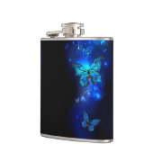 Morpho Butterfly in de donkere achtergrond Heupfles (Links)