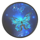 Morpho Butterfly in de donkere achtergrond Hockey Puck (Voorkant)