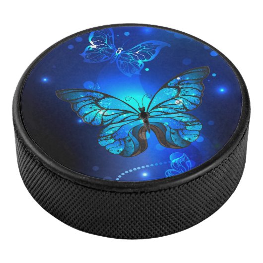 Morpho Butterfly in de donkere achtergrond Hockey Puck (3/4)