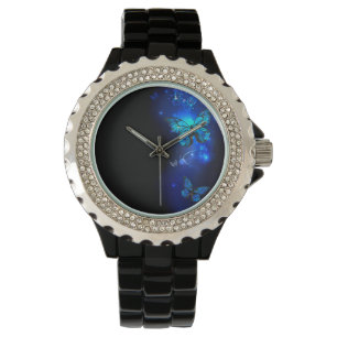 Morpho Butterfly in de donkere achtergrond Horloge