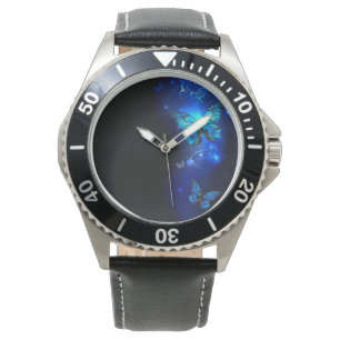 Morpho Butterfly in de donkere achtergrond Horloge