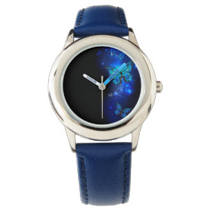 Morpho Butterfly in de donkere achtergrond Horloge