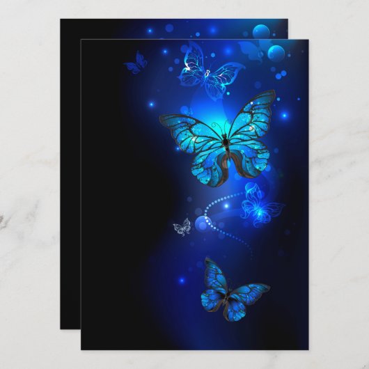 Morpho Butterfly in de donkere achtergrond Kaart (Voorkant / Achterkant)