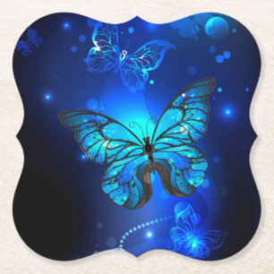 Morpho Butterfly in de donkere achtergrond Kartonnen Onderzetters