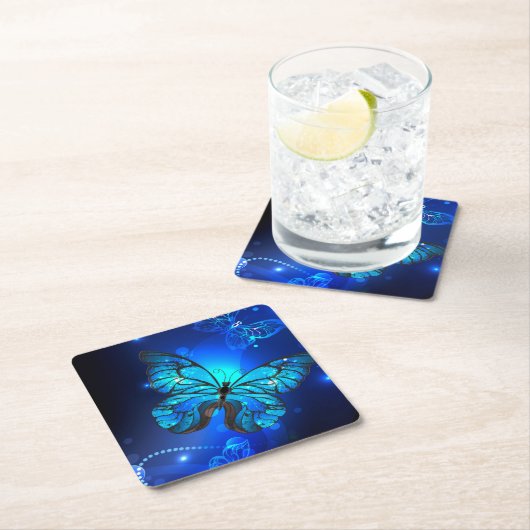 Morpho Butterfly in de donkere achtergrond Kartonnen Onderzetters (Insitu)