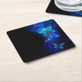 Morpho Butterfly in de donkere achtergrond Kartonnen Onderzetters (Schuin)