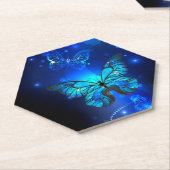 Morpho Butterfly in de donkere achtergrond Kartonnen Onderzetters (Schuin)