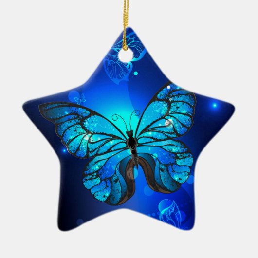 Morpho Butterfly in de donkere achtergrond Keramisch Ornament (Voorkant)