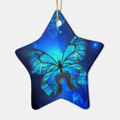 Morpho Butterfly in de donkere achtergrond Keramisch Ornament (Links)