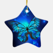 Morpho Butterfly in de donkere achtergrond Keramisch Ornament (Achterkant)