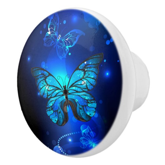Morpho Butterfly in de donkere achtergrond Keramische Knop (Rechts)