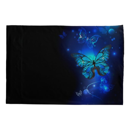 Morpho Butterfly in de donkere achtergrond Kussensloop (Achterkant-Links)