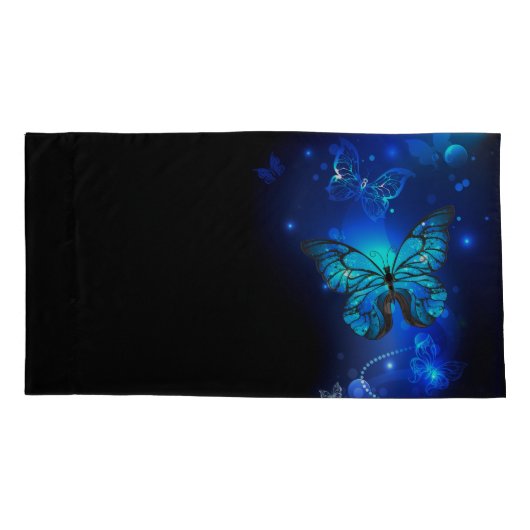 Morpho Butterfly in de donkere achtergrond Kussensloop (Achterkant-Links)