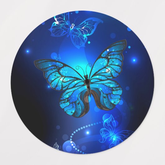 Morpho Butterfly in de donkere achtergrond Labels (Design 2)