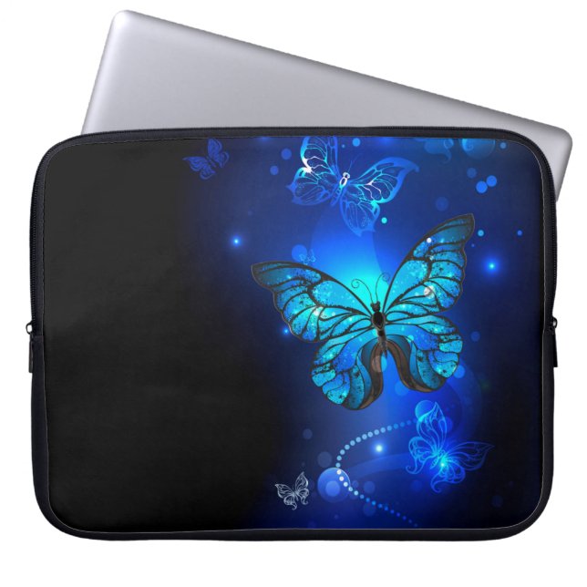 Morpho Butterfly in de donkere achtergrond Laptop Sleeve (Voorkant)