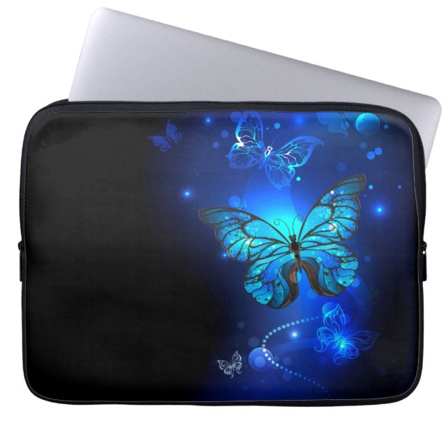 Morpho Butterfly in de donkere achtergrond Laptop Sleeve (Voorkant)