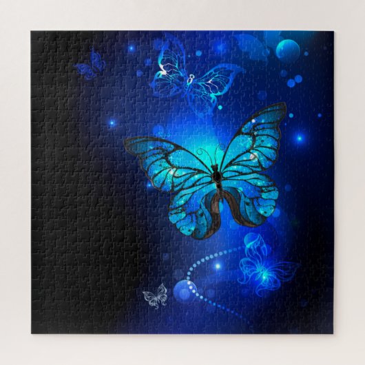 Morpho Butterfly in de donkere achtergrond Legpuzzel (Verticaal)